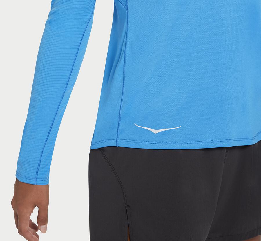 Top Hoka One One Mujer Azules - Performance Long Sleeve - HBMX60923